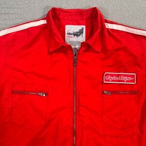 Troy Lee Designs Shirt Men 2XL Red Full Zip Mechanic Speed Shop Pit Short Sleeve